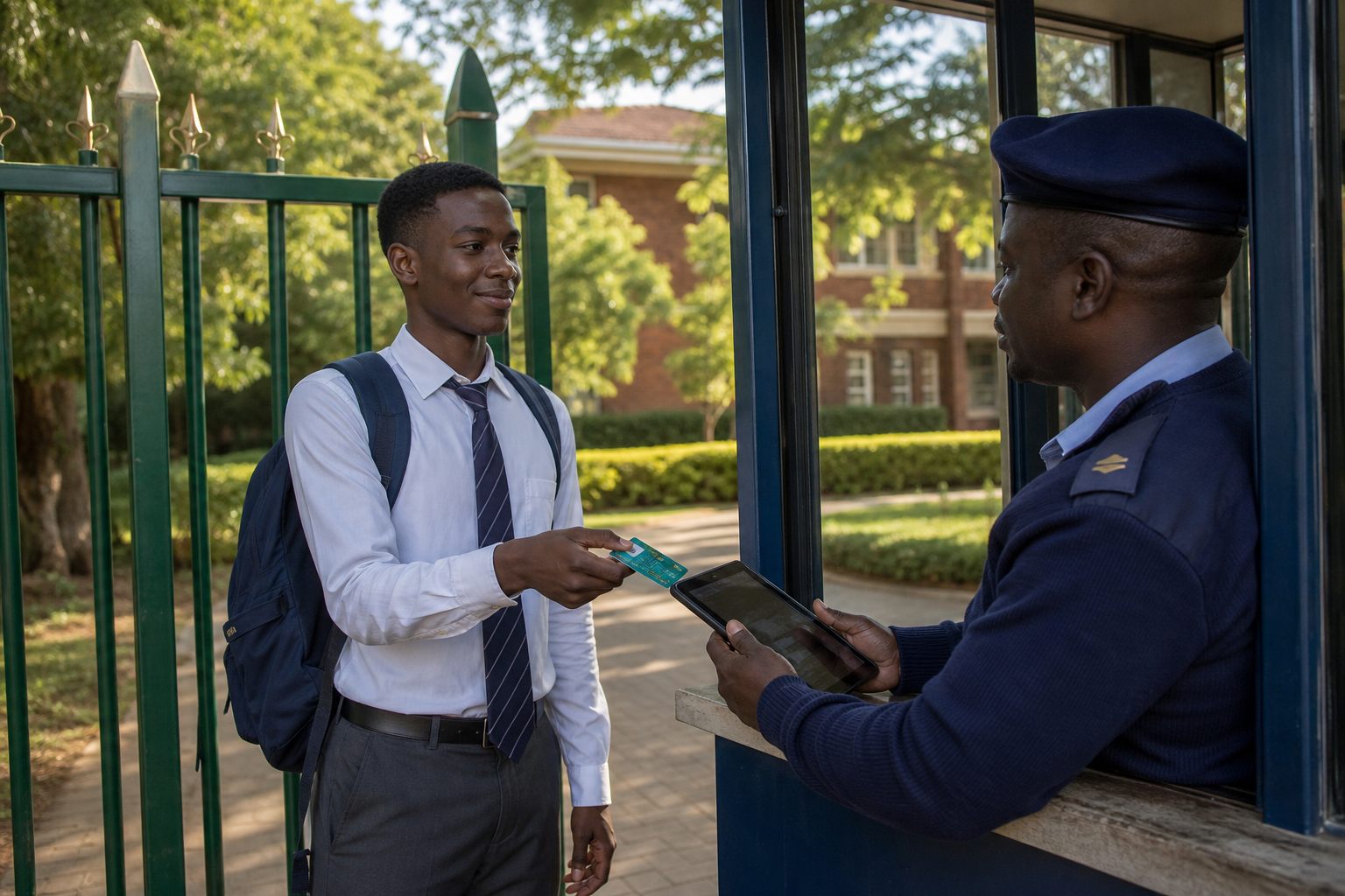 Student ID check at a school gate