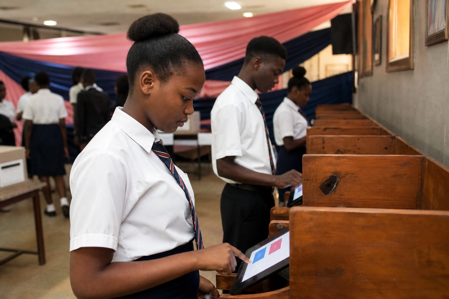 Students using computers during a school election